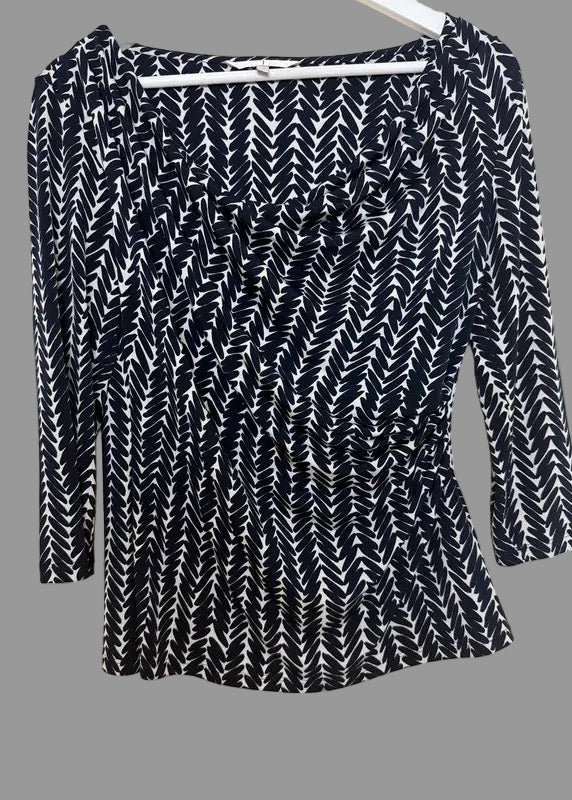 Jasper Conran Black White Abstract Print 3/4 Sleeve Top - UK12
