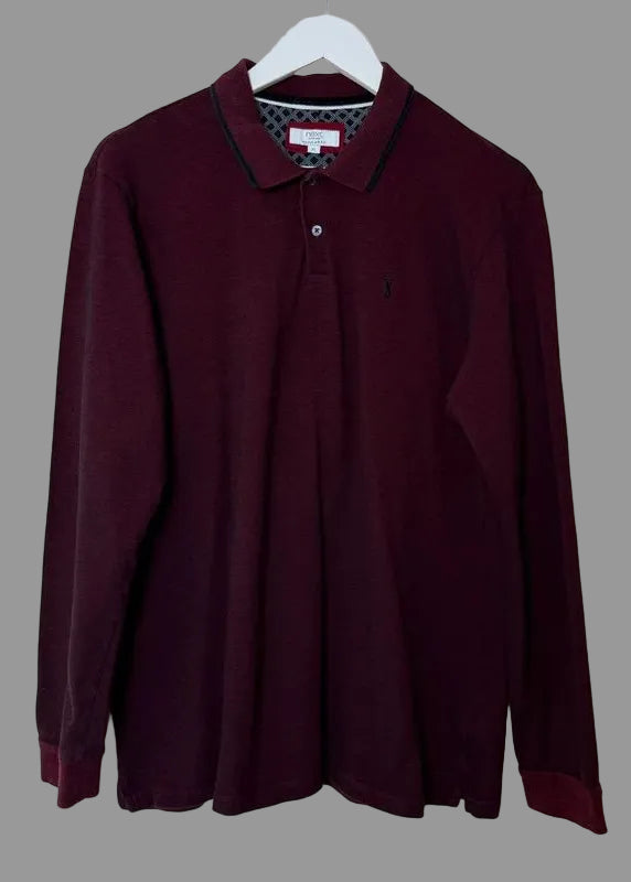 Next Burgundy Long Sleeve Polo Shirt Cotton Stretch XL