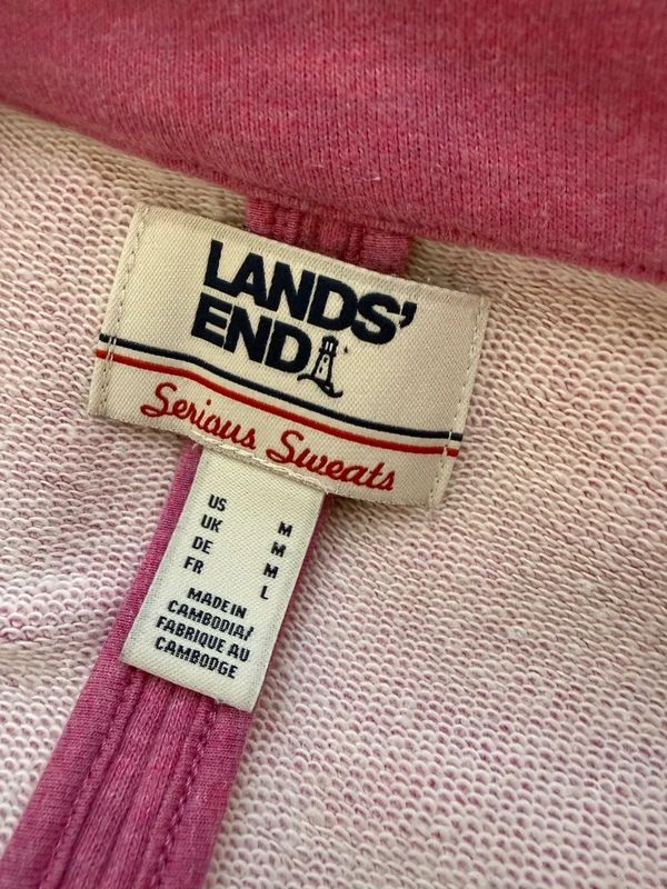 Lands End Serious Sweats Pink Zip Fleece Jacket Cotton Blend Medium
