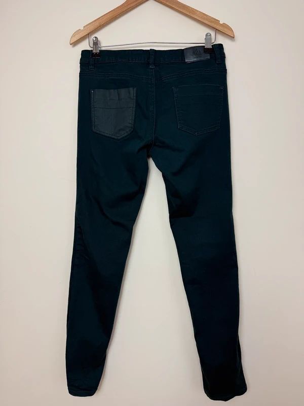 Miss Captain Tortue Dark Teal Coated Skinny Jeans UK 8 Faux Leather Panel