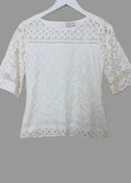 Apricot White Lace Top UK 8 Sheer Sleeve Round Neck Blouse