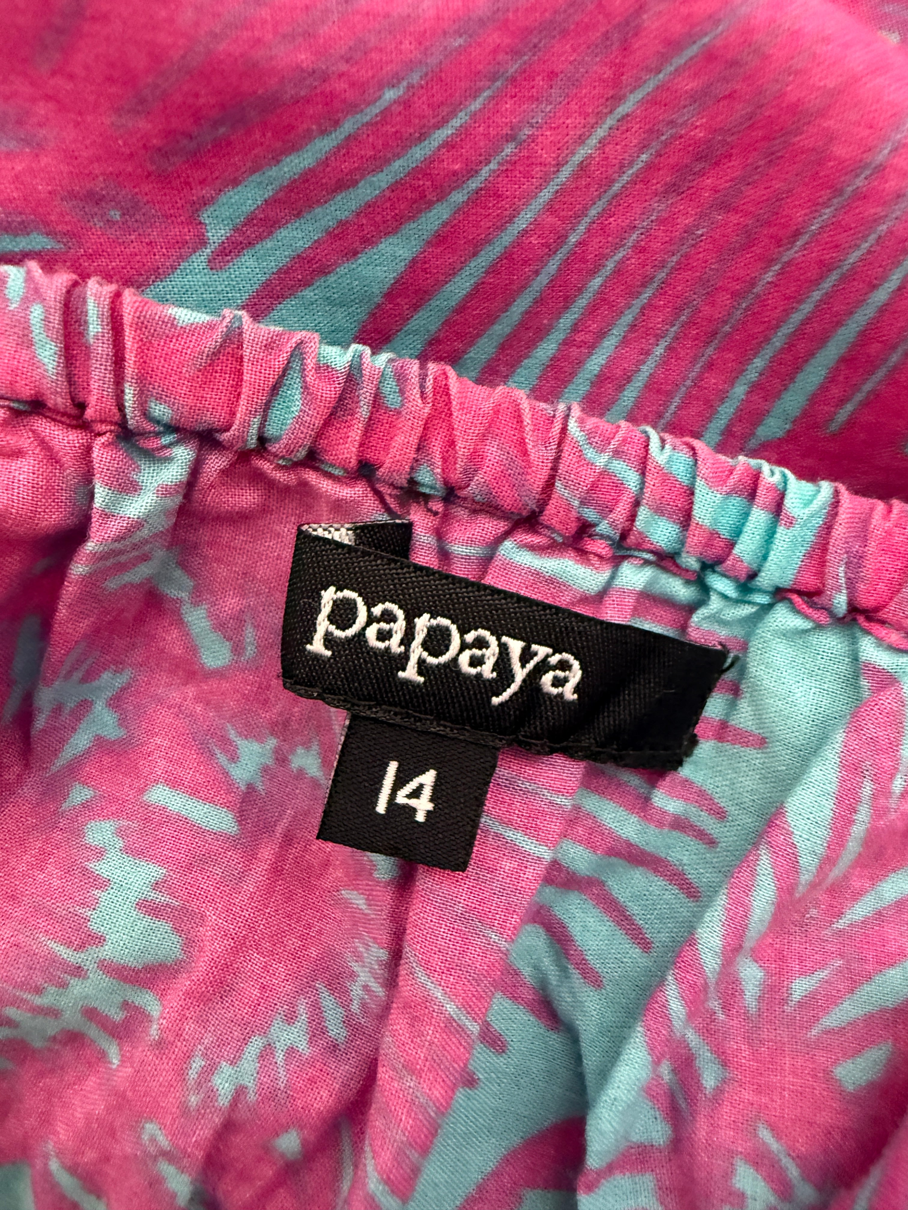 Papaya Pink & Blue Tropical Print Strappy Summer Dress UK14