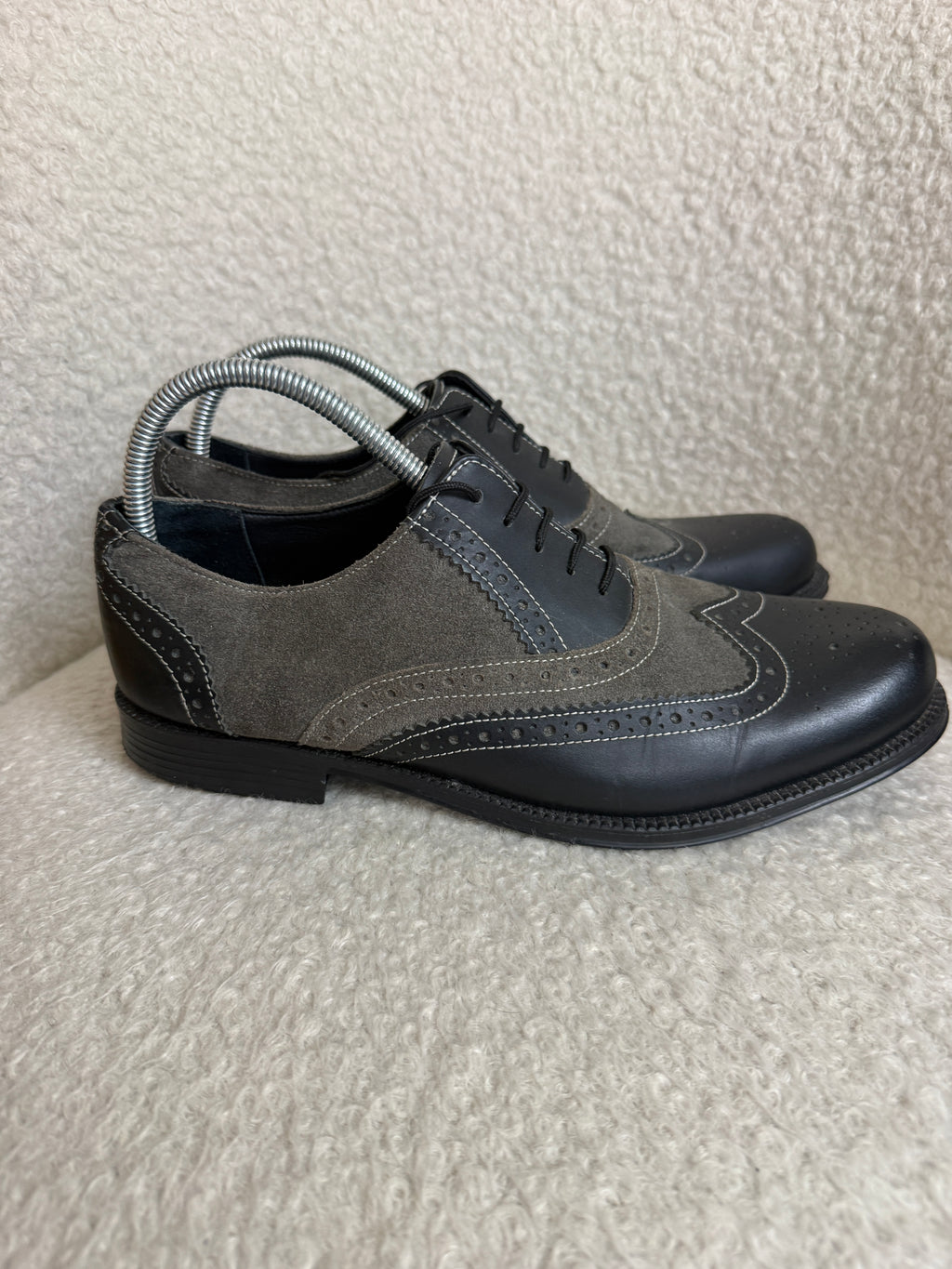 Clifford James Black & Grey Leather Suede Brogue Shoes UK 9- Preloved