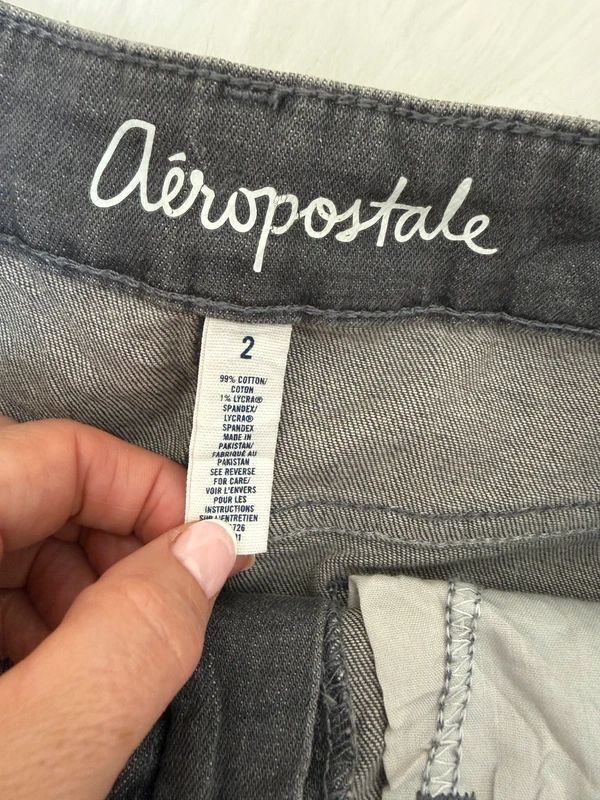 Aeropostale Grey Denim Micro Mini Skirt Y2K Low Rise Embroidered Pockets UK8