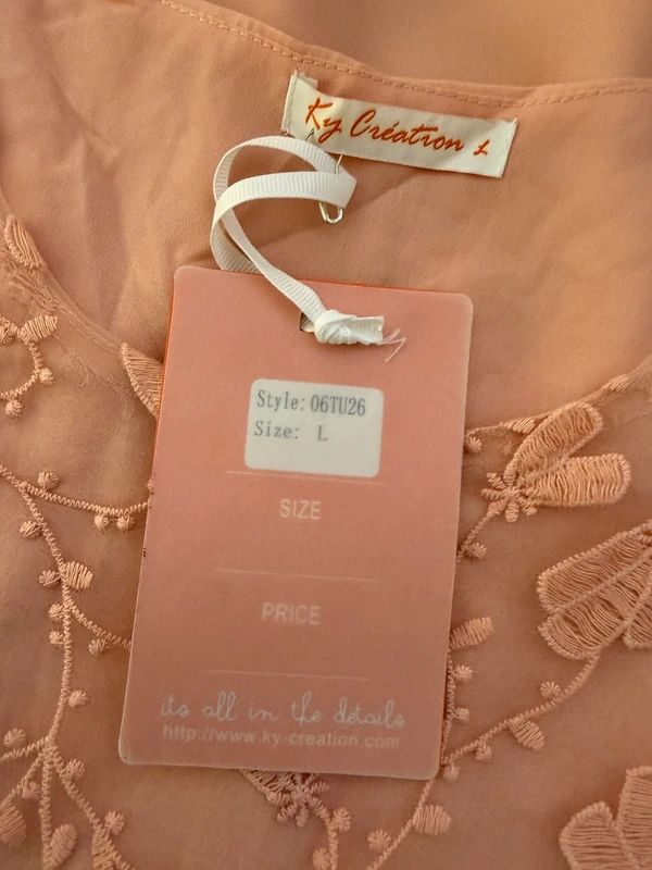 KY Creation Pink Lace Overlay Top Large Sleeveless Back Split BNWT