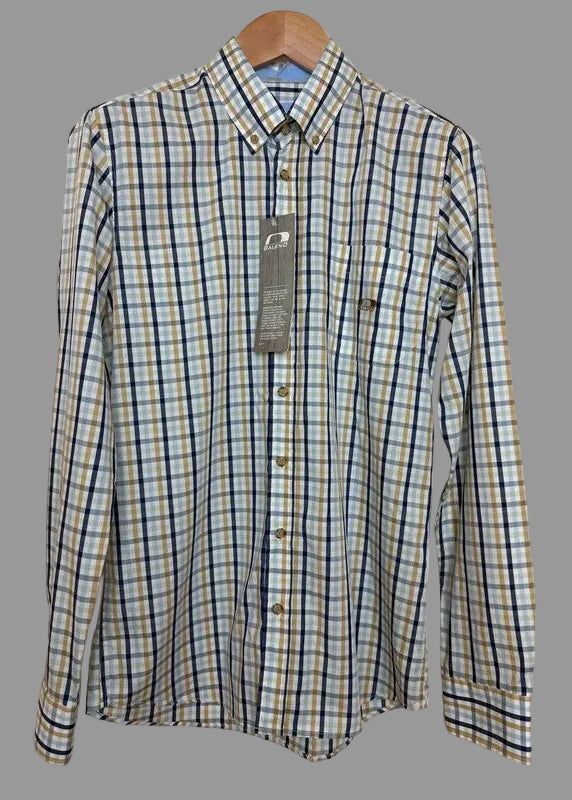 Baleno Check Shirt Blue Yellow White Cotton Button Down Long Sleeve Small BNWT