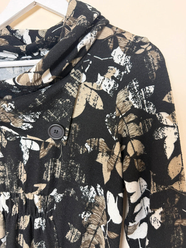 Roman Black Leaf Pattern Jersey Tunic Dress - UK10