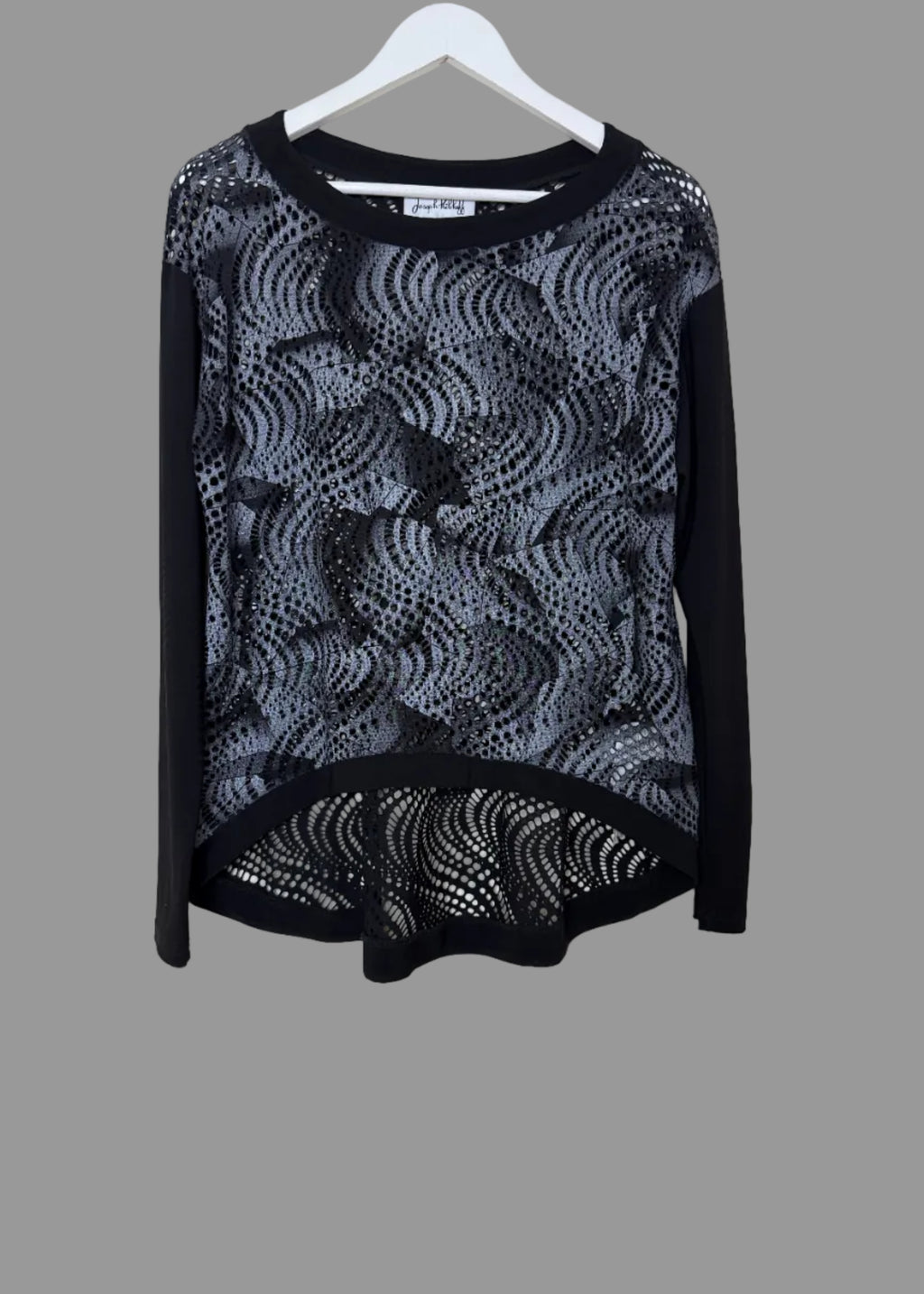 Joseph Ribkoff Black Grey Abstract Mesh Overlay Top UK14