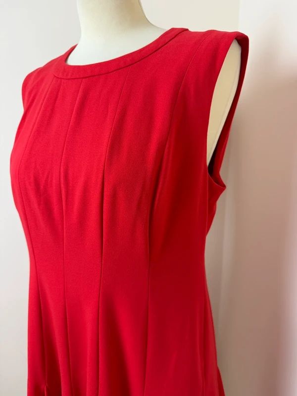 Carmen Marc Valvo Red Sleeveless Fit Flare Pleated Dress UK14 US10
