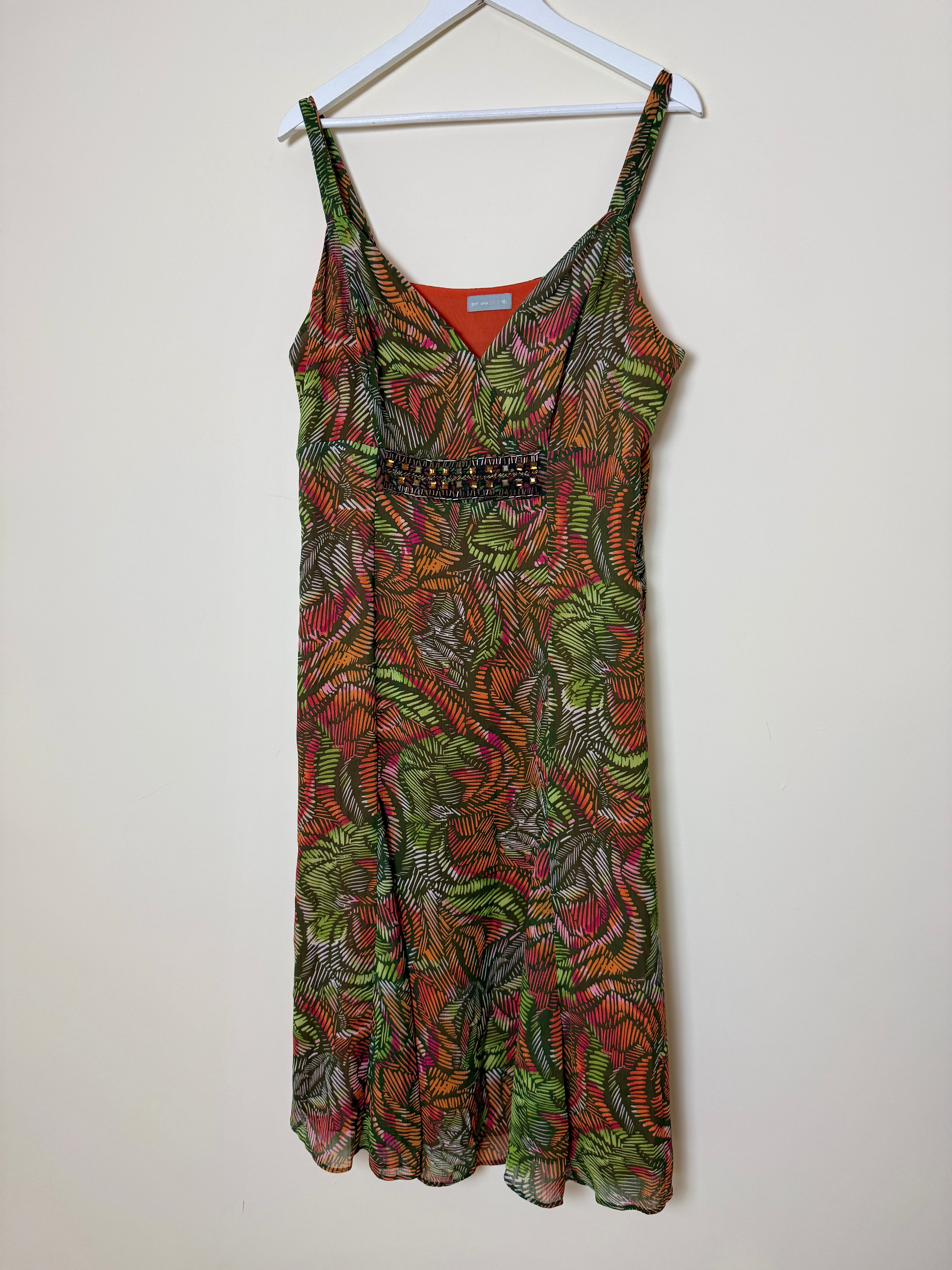 Per Una Tropical Beaded Midi Slip Dress UK18 Long Length