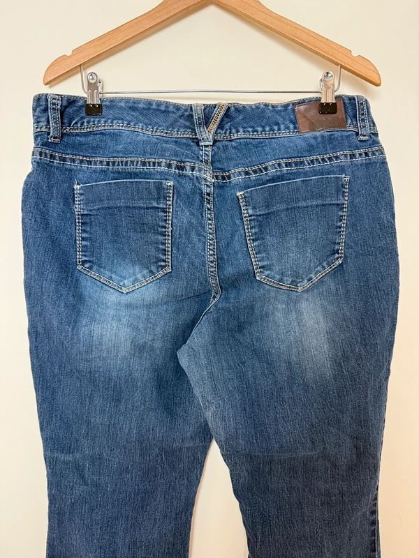 Maurices Bootcut Jeans UK18 Regular Mid Wash Western Stretch Contrast Stitching