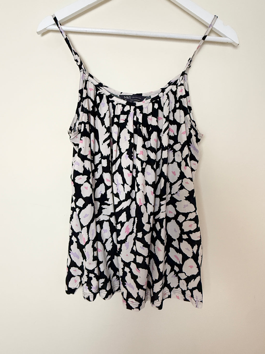 M&S Collection Animal Print Cami Top UK12 Black White Pink