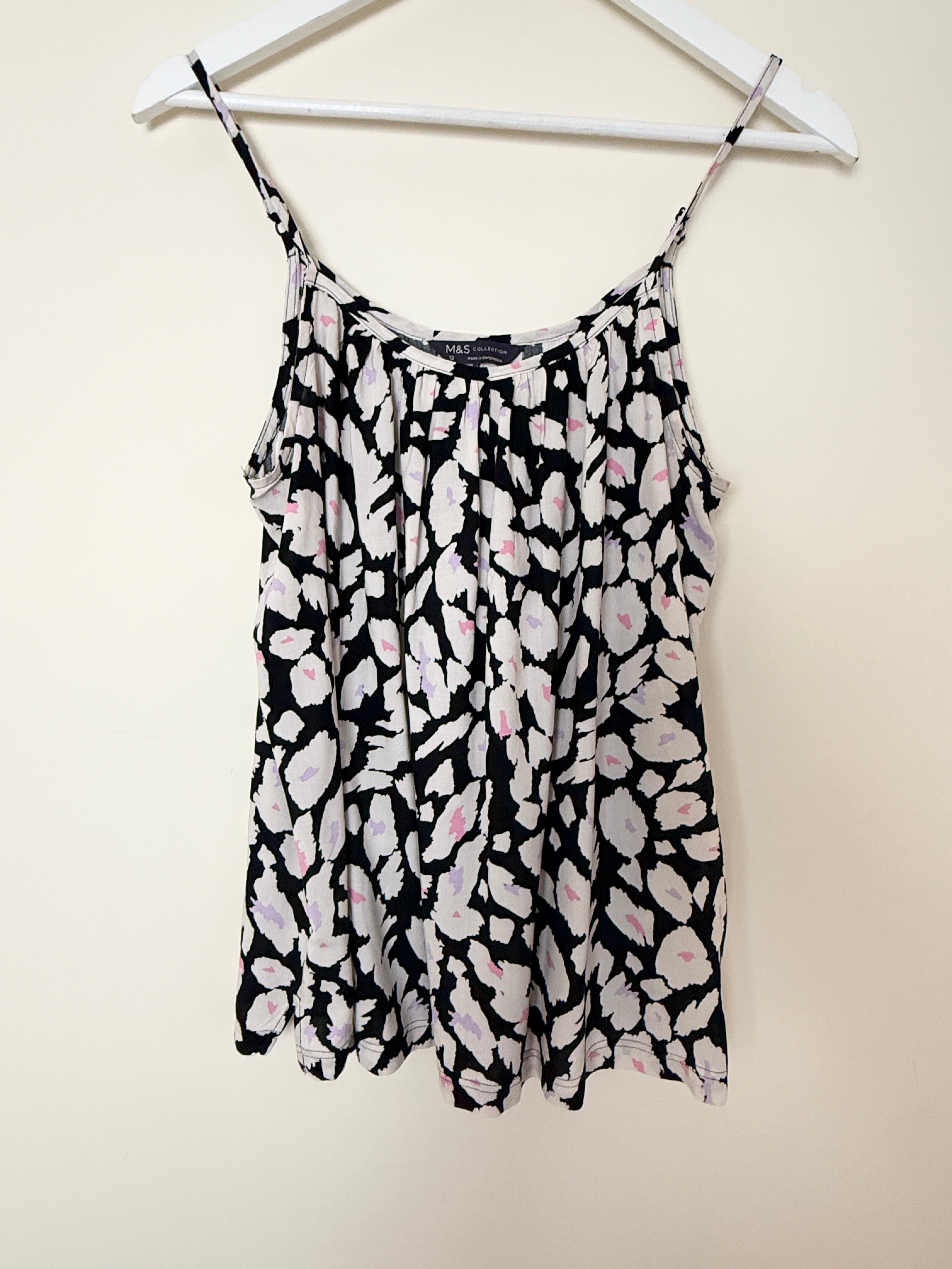 M&S Collection Animal Print Cami Top UK12 Black White Pink