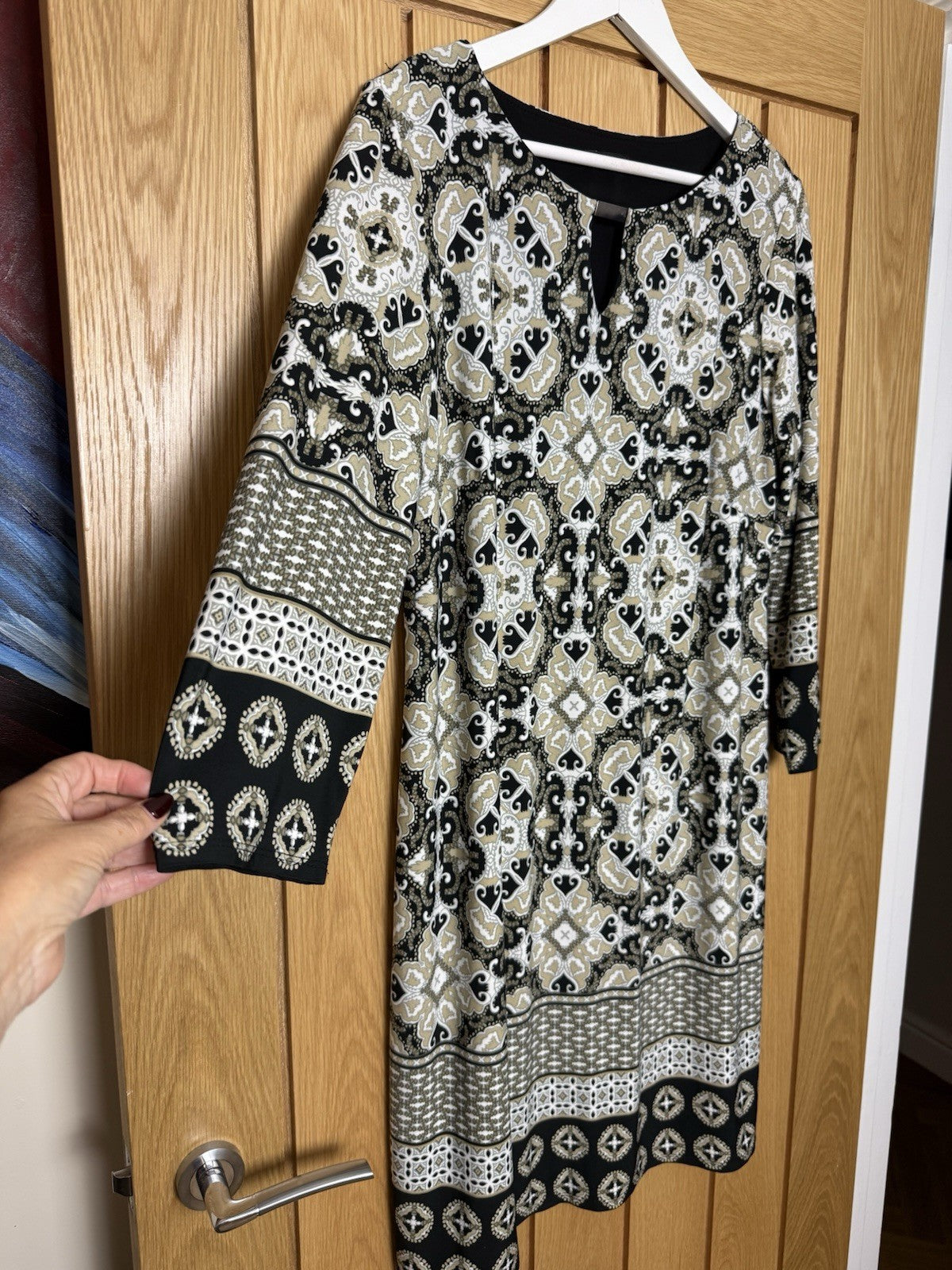 Roman Size 16 Beige Batik Print Shift Dress - UK16