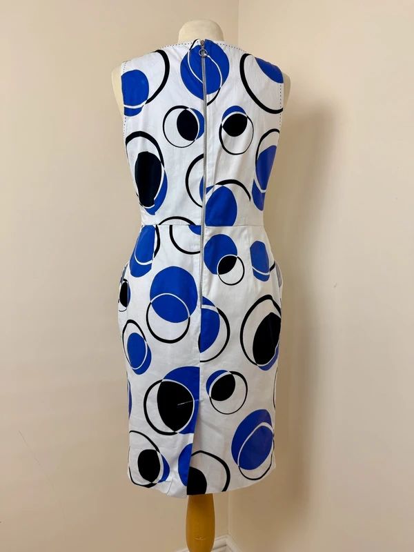 M&S Tulip Dress Purple Black White Geometric Sleeveless Pockets UK12