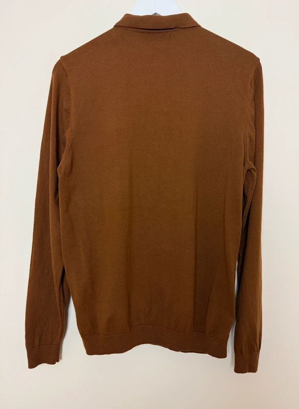 Next Brown Henley Knit Jumper Polo Style Long Sleeve Medium