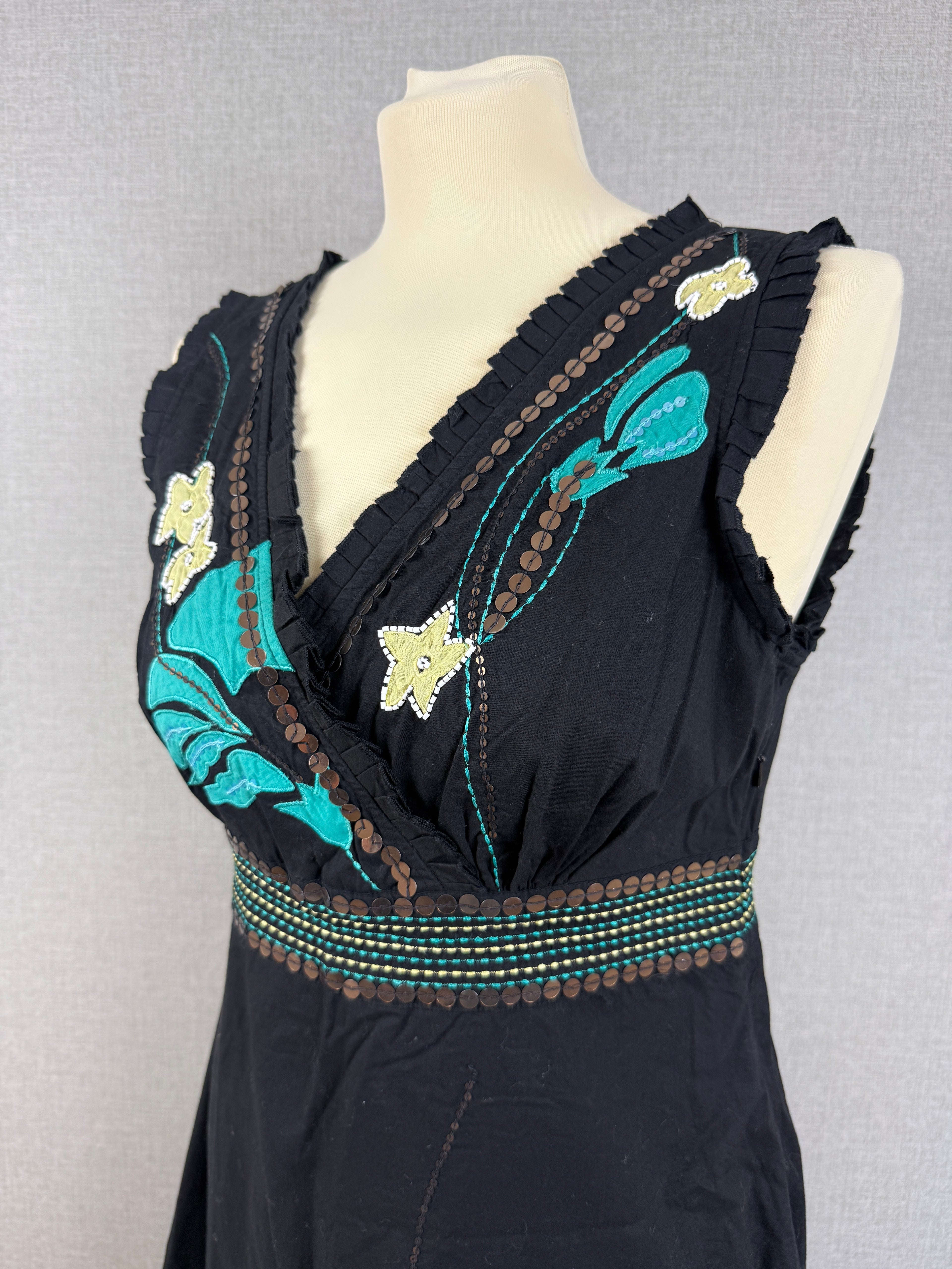 Rocha John Rocha Black Embroidered Floral Cotton Dress UK 12 – Preloved