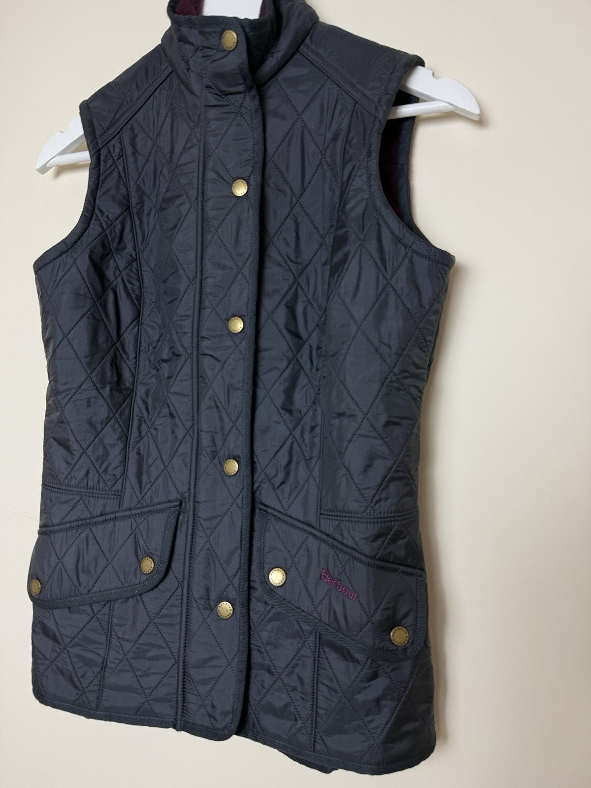 Barbour Black Cavalry Gilet Burgundy Fleece Lined - UK8