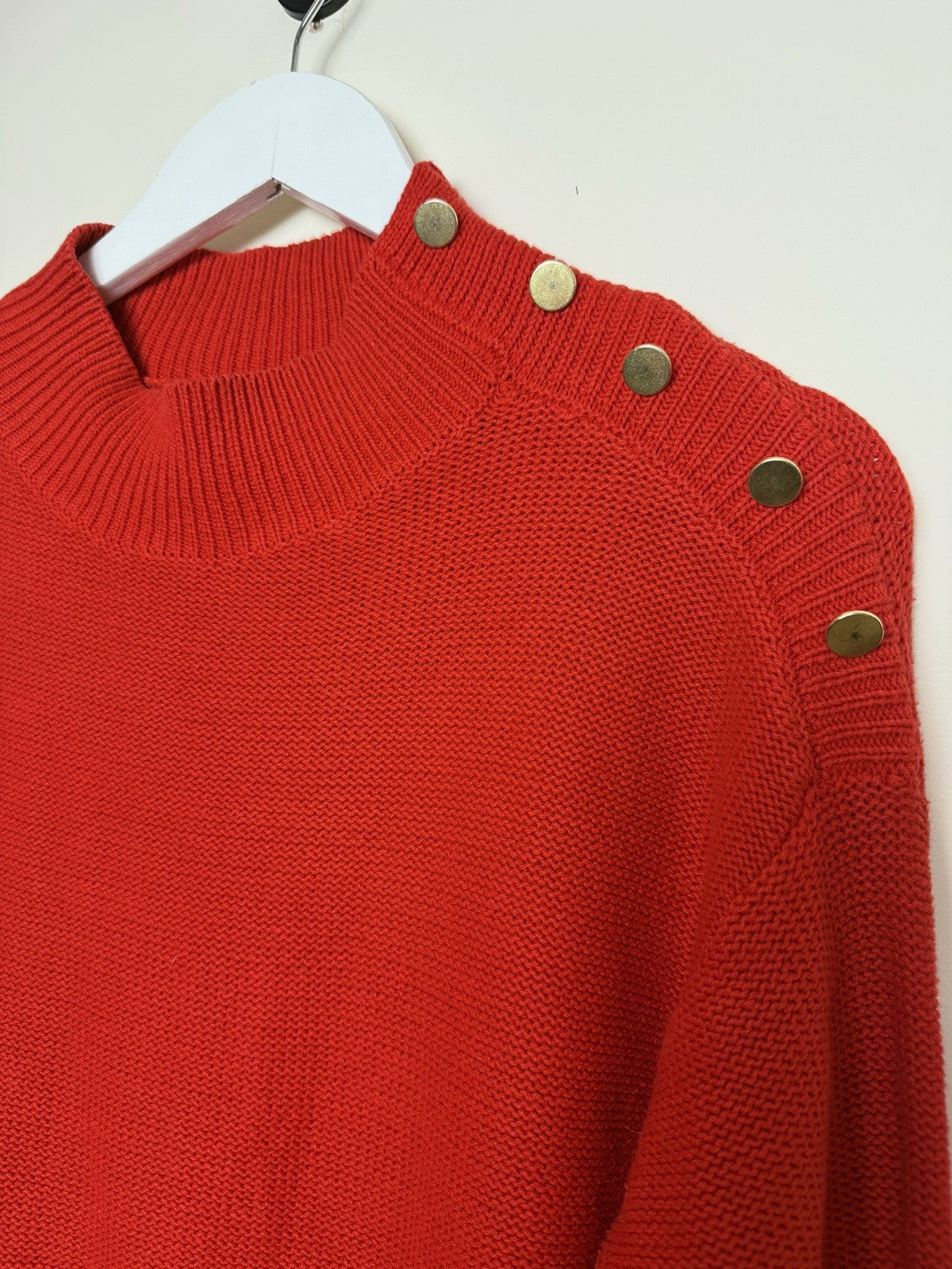 Next Red Knit Funnel Neck Jumper Fluted Cuffs - UK12