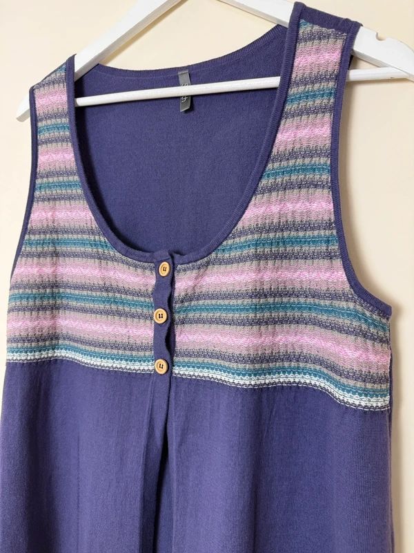 South Purple Stripe Knit Top Sleeveless Open Front Button Detail UK16