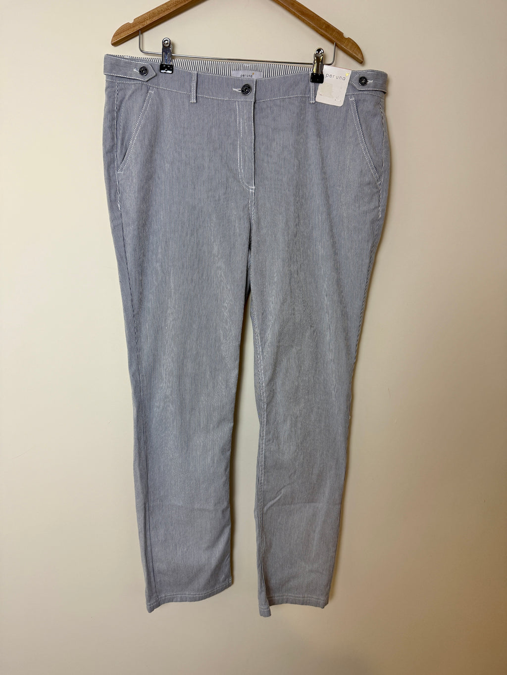 Per Una Navy Pinstripe Cotton Stretch Trousers UK18 Regular