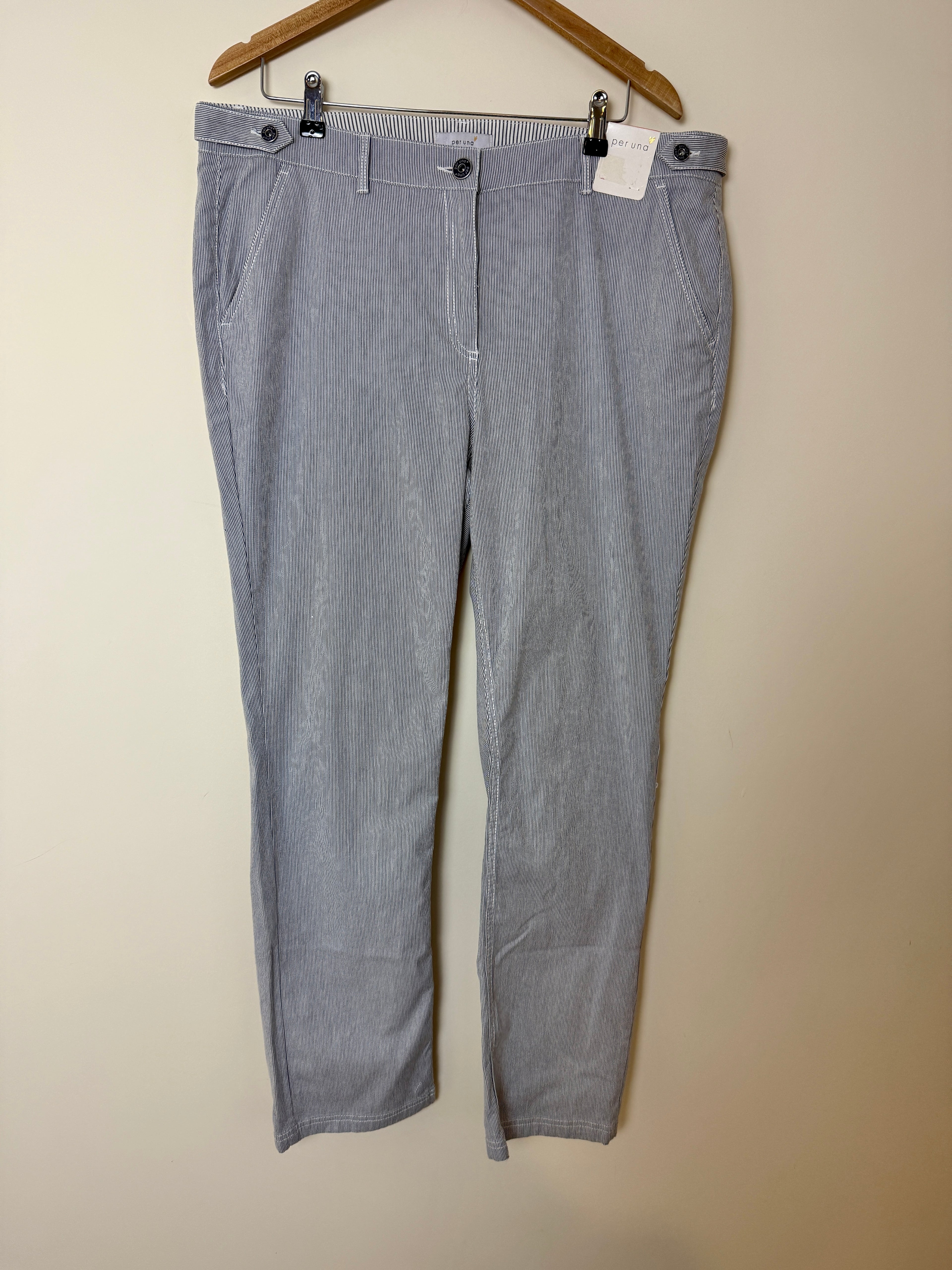 Per Una Navy Pinstripe Cotton Stretch Trousers UK18 Regular