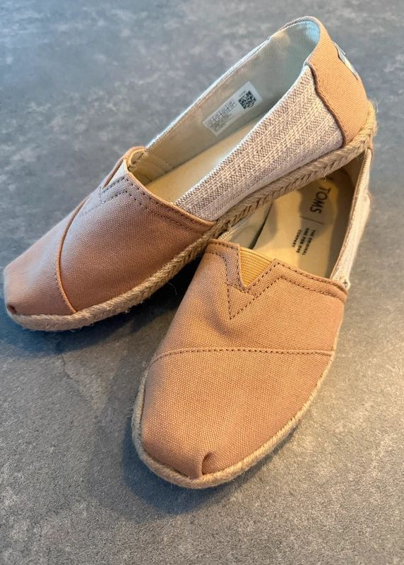 TOMS Beige Canvas Alpargata Slip On Espadrilles UK 4 Womens Casual Shoes New