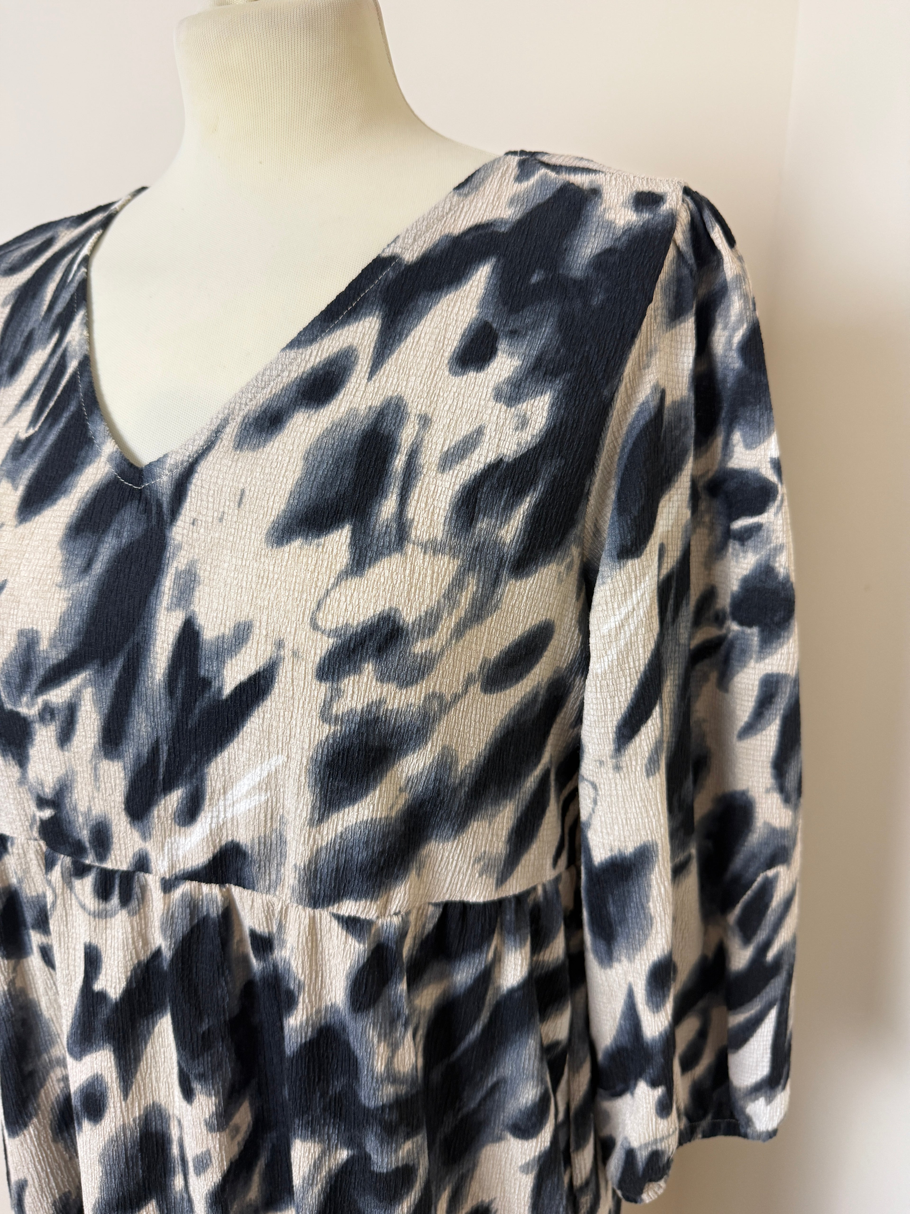 Esmara Blue Cream Black Abstract Tiered Animal Print Maxi Dress - UK12/14