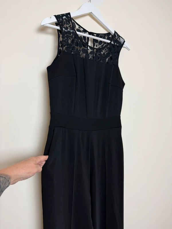 Autograph M&S Black Wide Leg Jumpsuit Lace Shoulder Occasion UK10