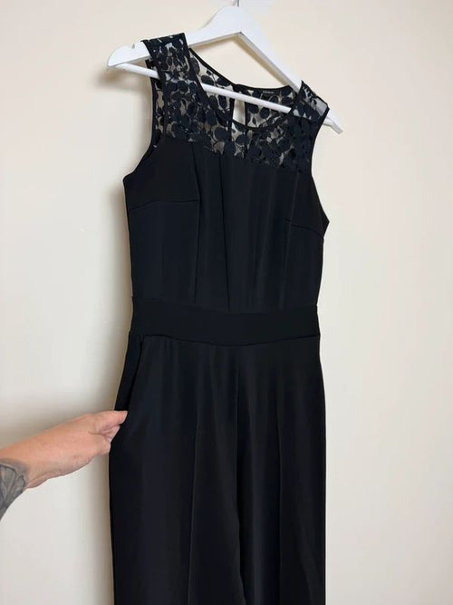 Autograph M&S Black Wide Leg Jumpsuit Lace Shoulder Occasion UK10