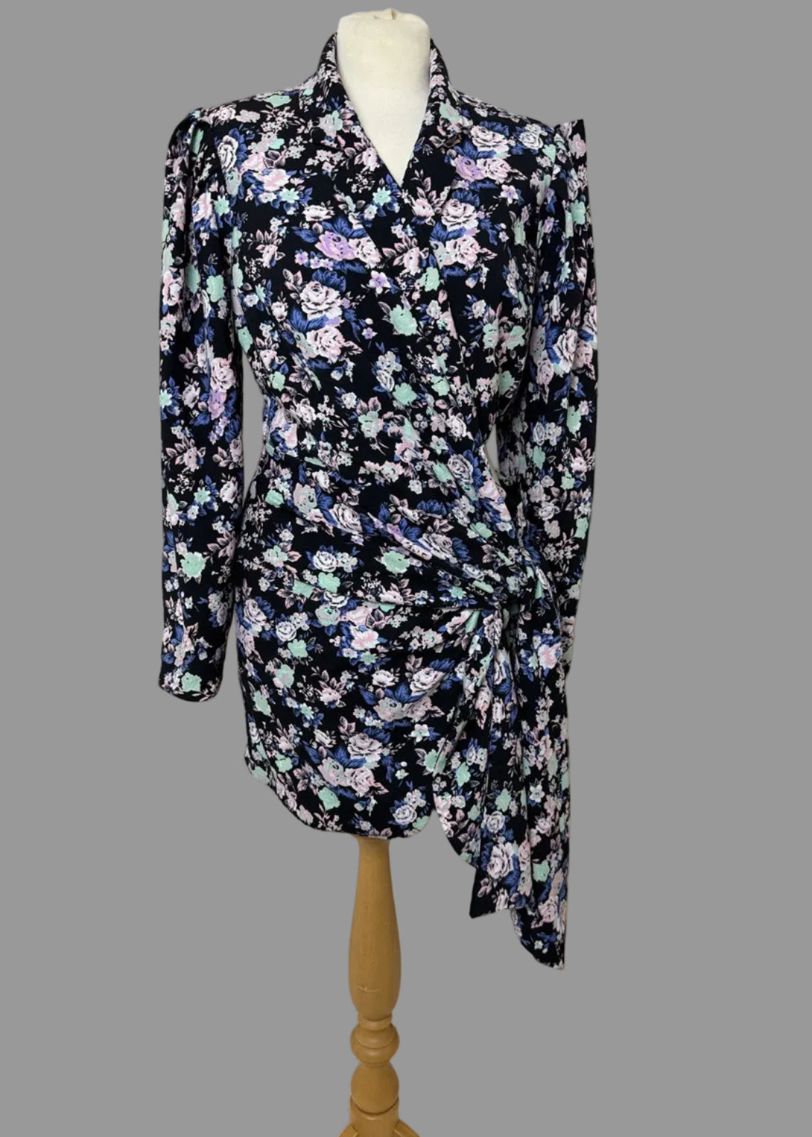 ASOS Black Pink Floral Wrap Around Blazer Mini Dress - UK12