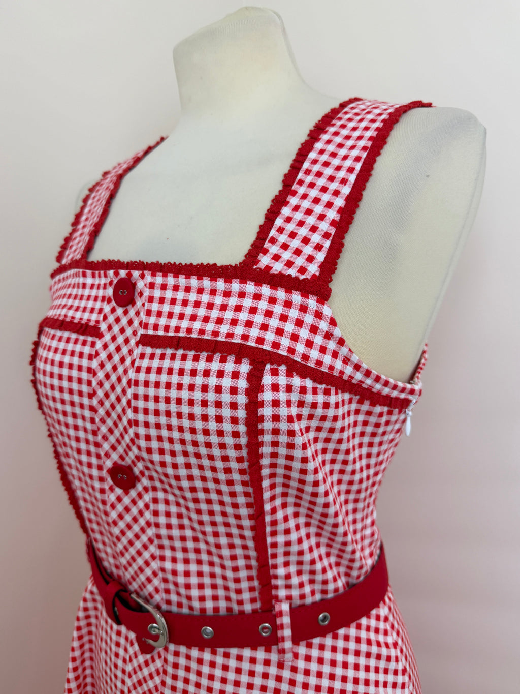 Joe Browns Red White Gingham Midi Dress UK10 Retro Picnic Belted Summer