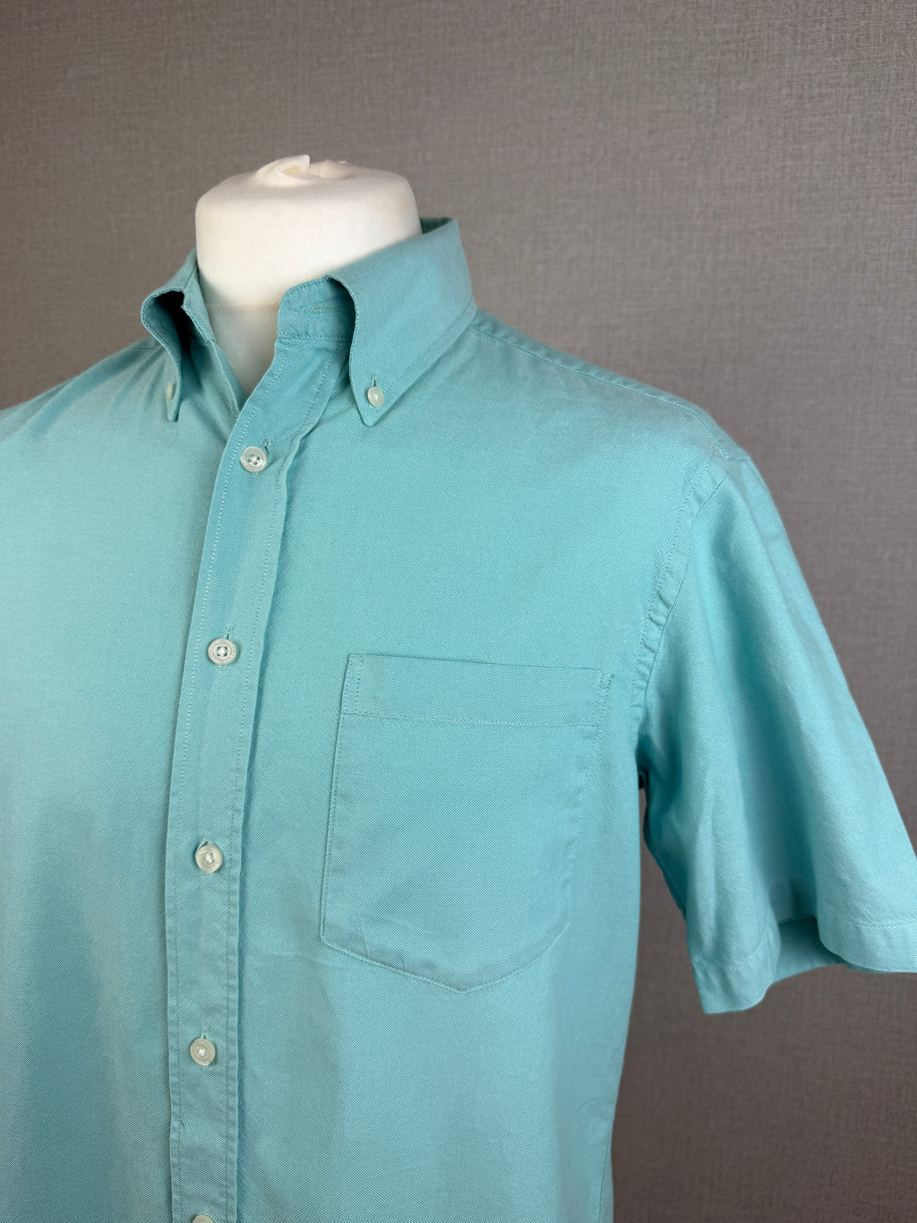 M&S Blue Harbour Aqua Oxford Cotton Short Sleeve Shirt Medium