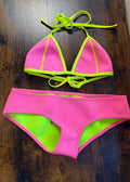 GlideSoul Neon Pink Lime Green Neoprene Style Bikini Set Size S
