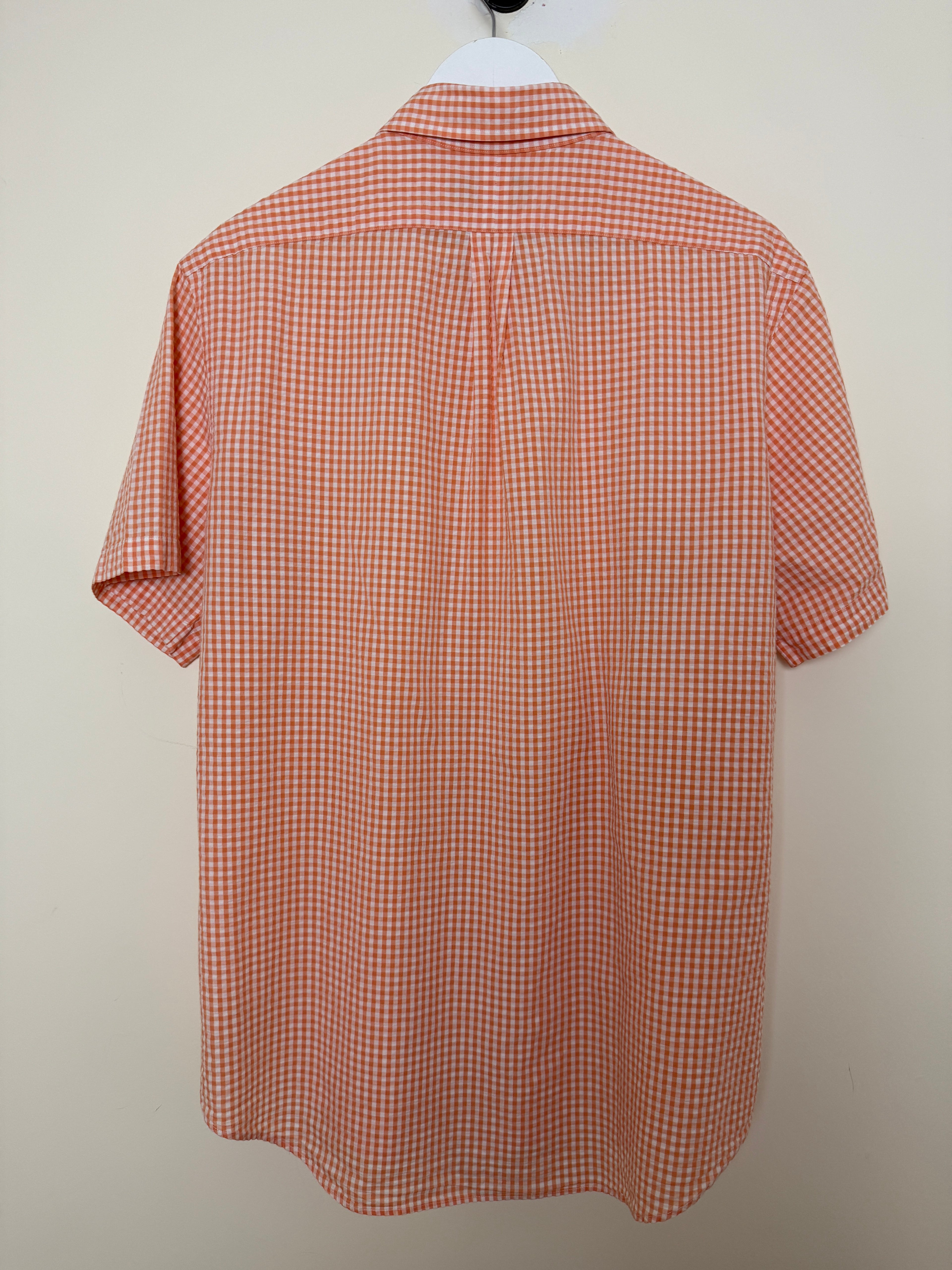 Ralph Lauren Orange Check Shirt Green Pony Short Sleeve Large