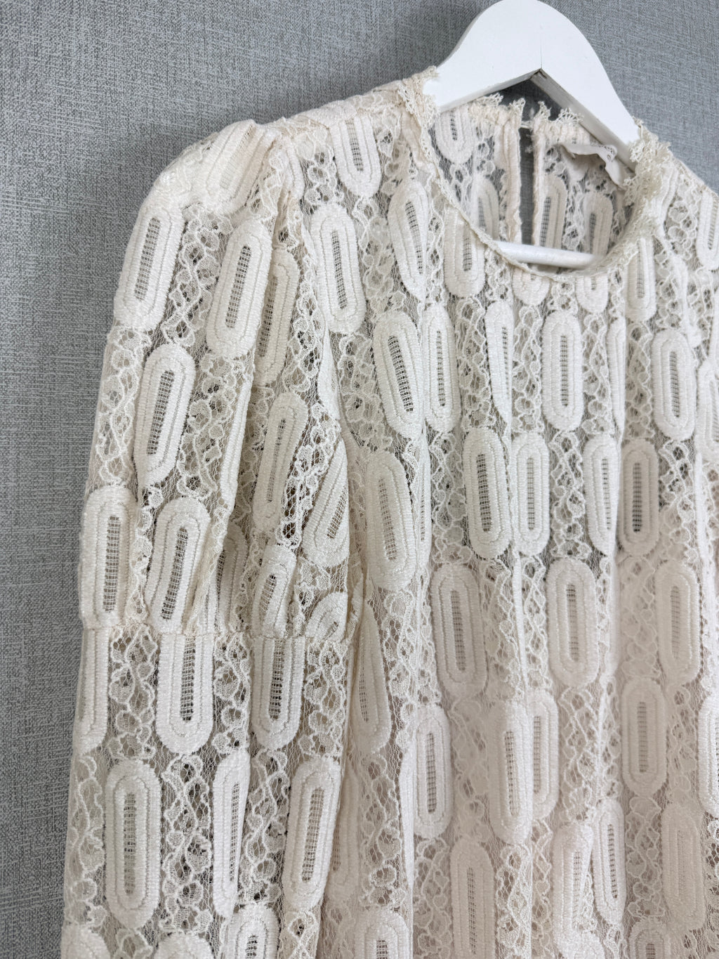 Cream VivicR Ivory Lace Long Sleeve Romantic Boho Top Size S