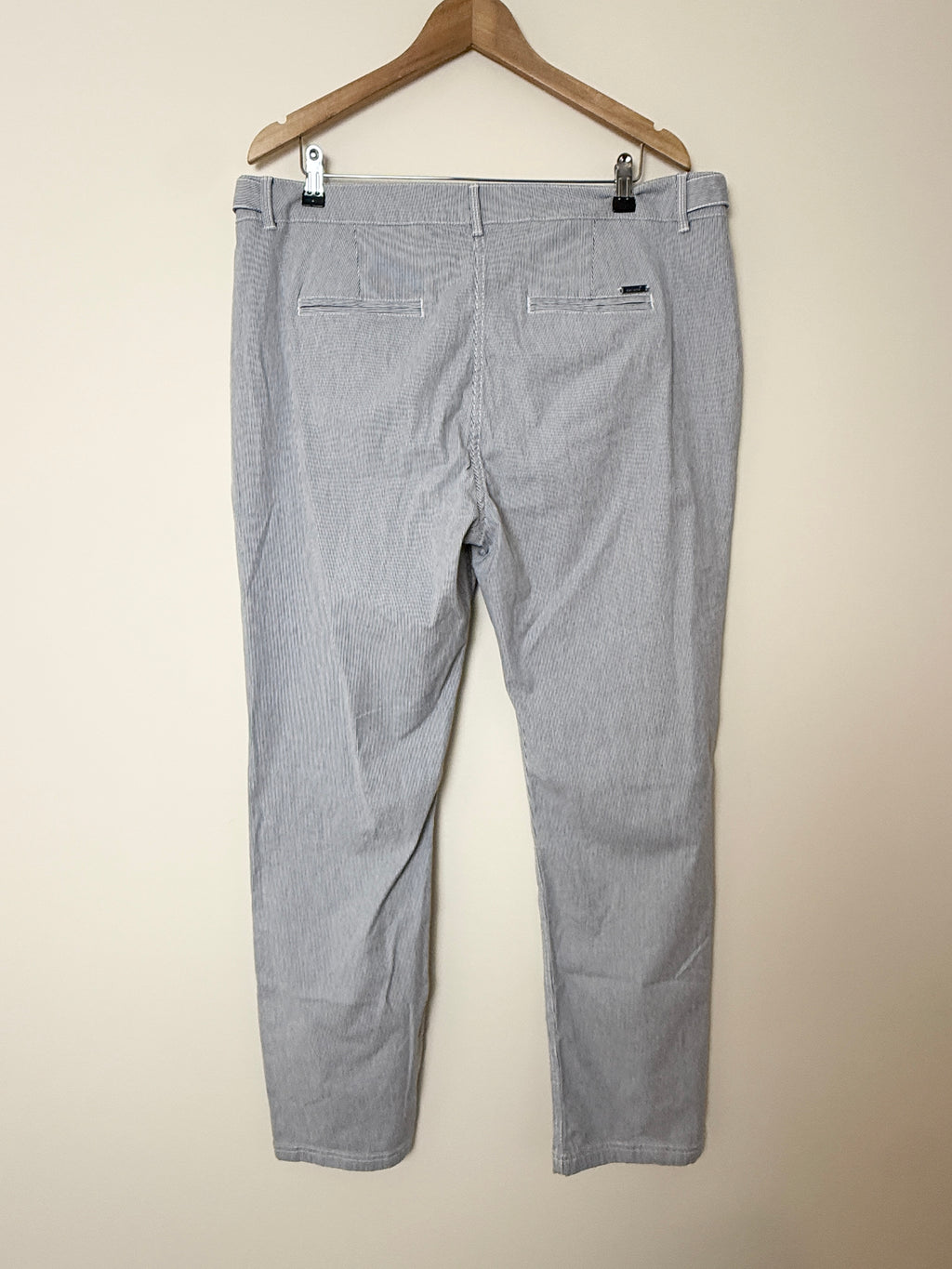 Per Una Navy Pinstripe Cotton Stretch Trousers UK18 Regular