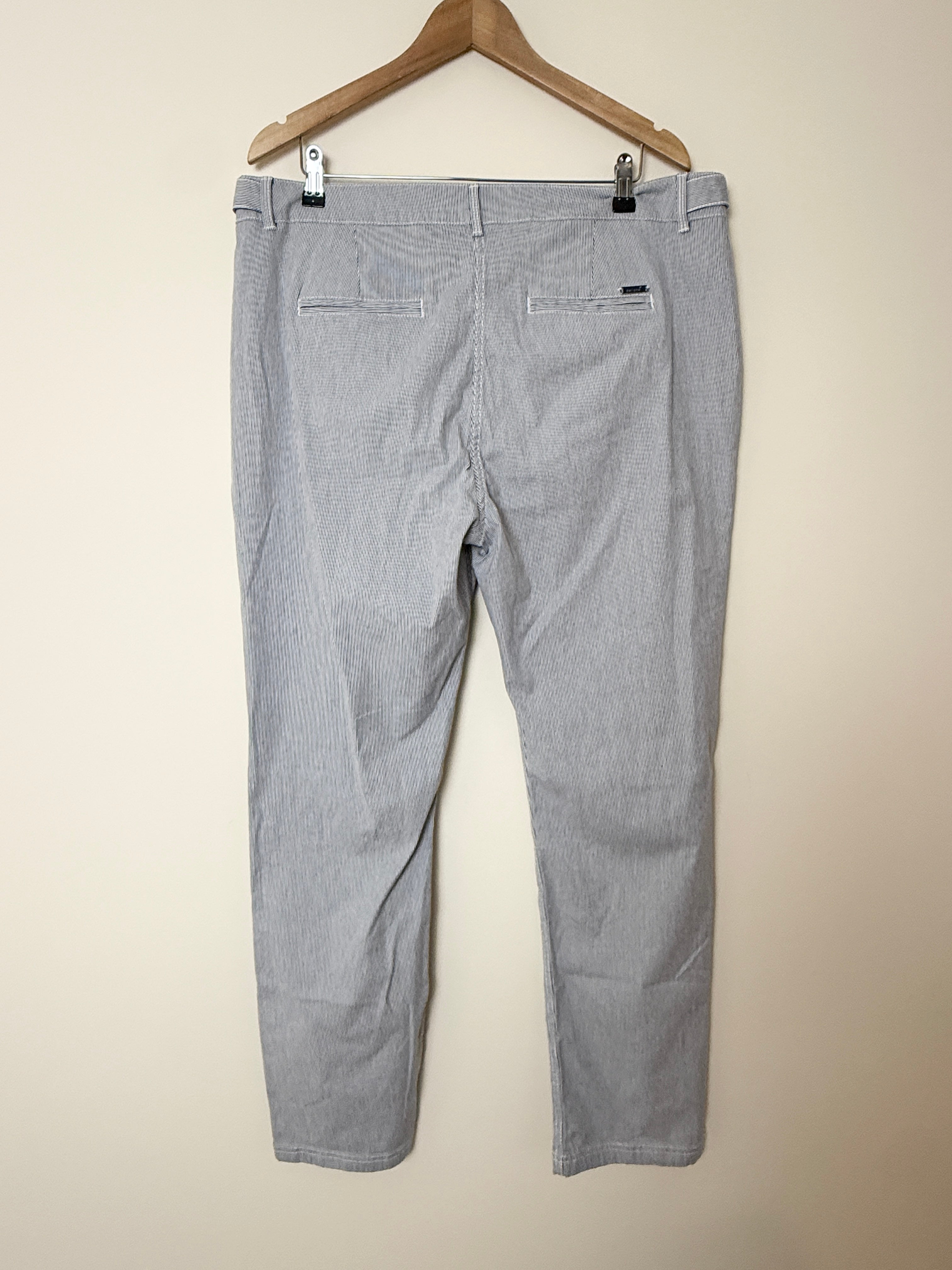 Per Una Navy Pinstripe Cotton Stretch Trousers UK18 Regular
