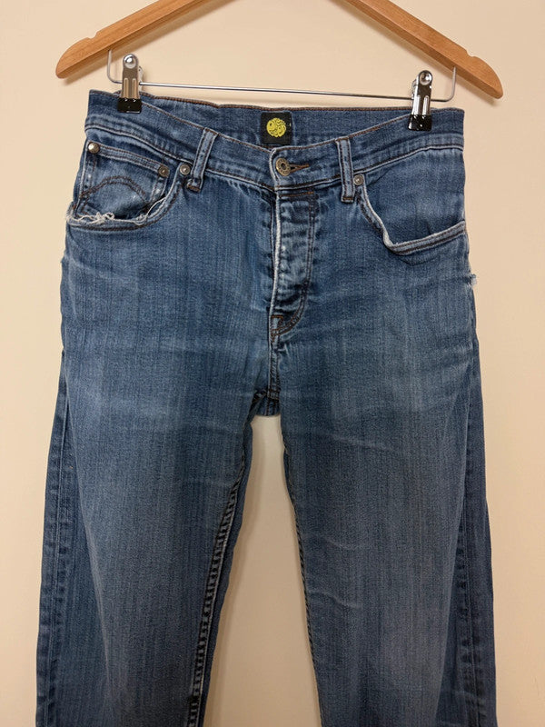 Pretty Green Mid Wash Distressed Button Fly Jeans - 30R