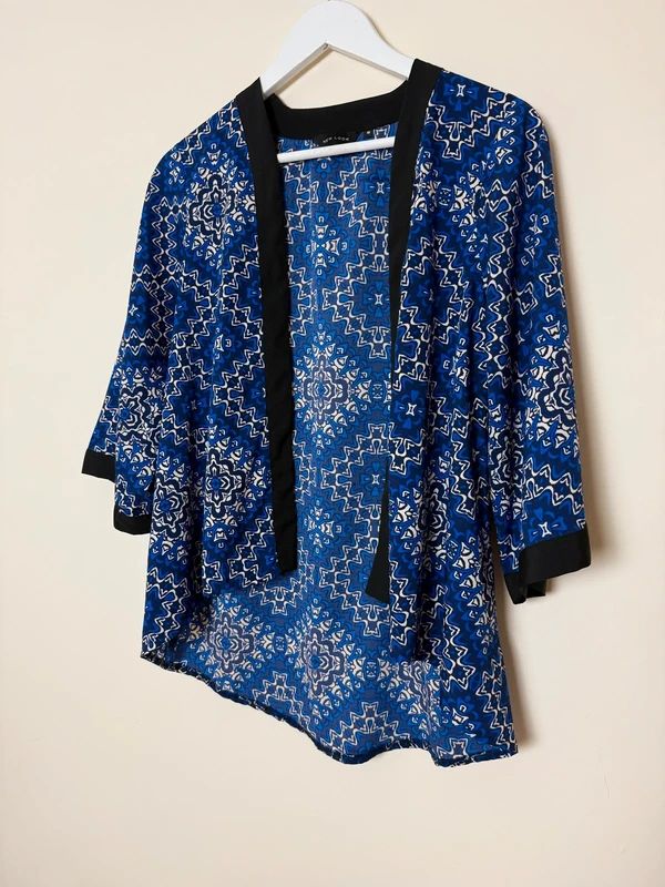 New Look Navy Geometric Print Kimono UK10 Lightweight 3/4 Sleeve