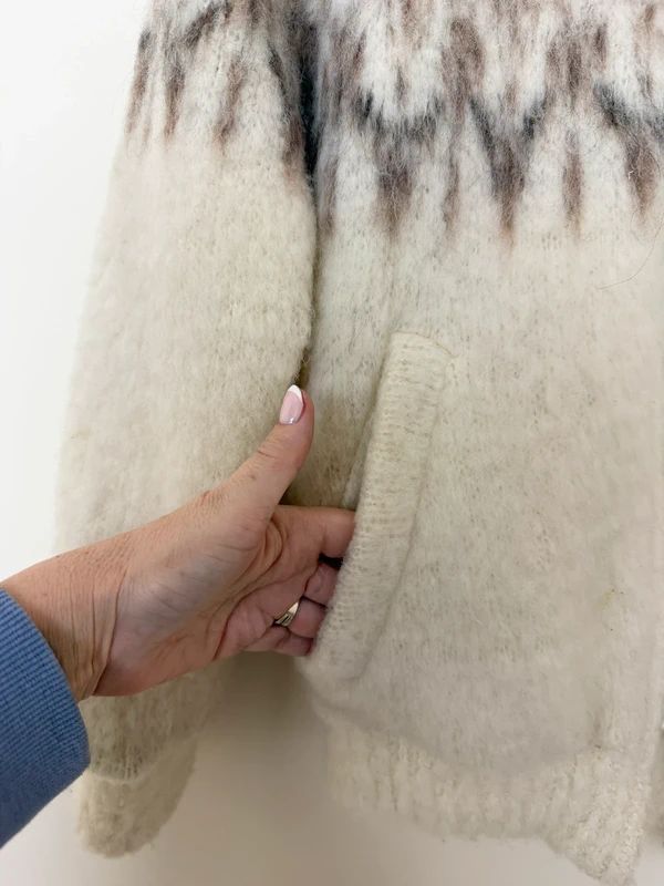 Vintage 1980s Nanook Nordic Mohair Blend Jacket Cream Brown Fuzzy Zip Up Small