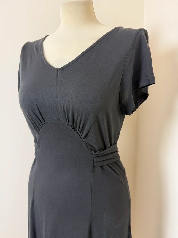 Fat Face Midi Dress Grey Boho Tie Waist Printed Hem UK12