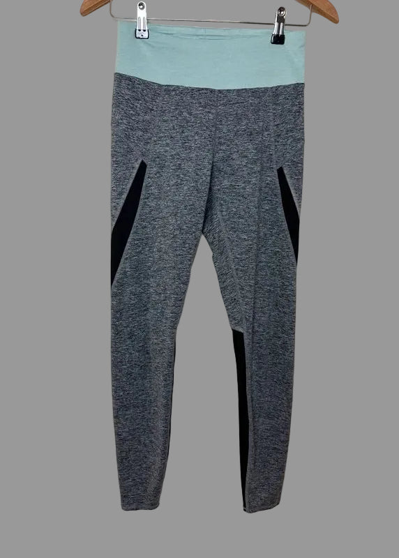 M&S Grey Marl High Waisted Gym Leggings UK10 Mint Green Band