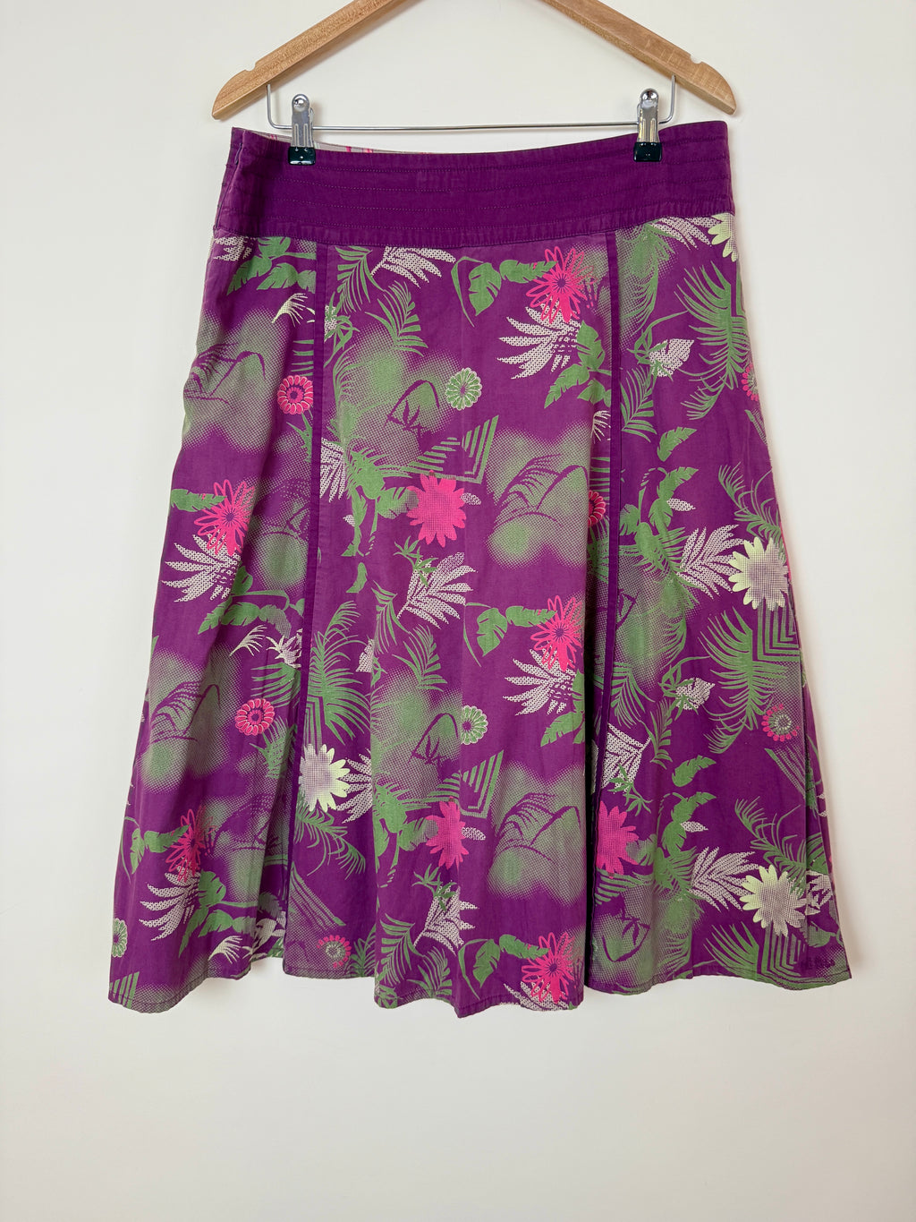 Fat Face Purple Tropical Cotton Skirt UK14