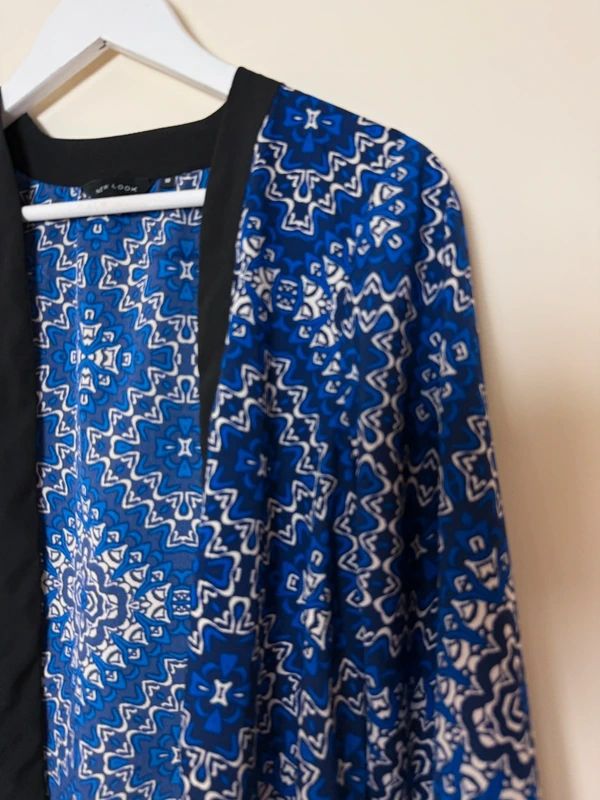 New Look Navy Geometric Print Kimono UK10 Lightweight 3/4 Sleeve