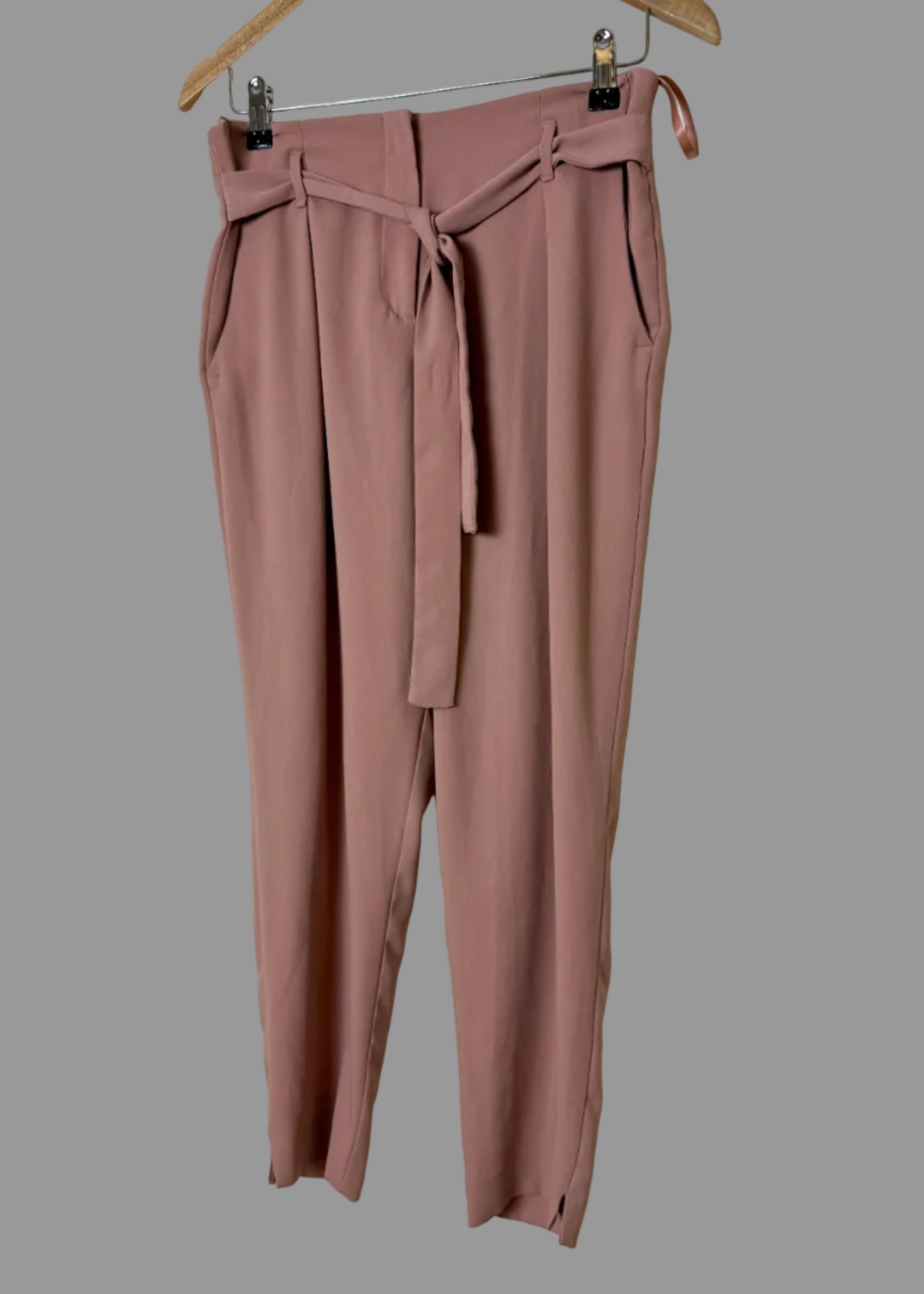River Island Blush Pink Tie Waist Tapered Trousers UK12 Smart Casual