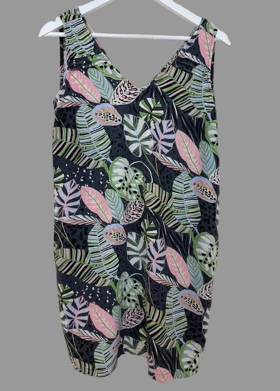 Next Linen Blend Tropical Print Shift Dress UK 10 Petite Loose Fit