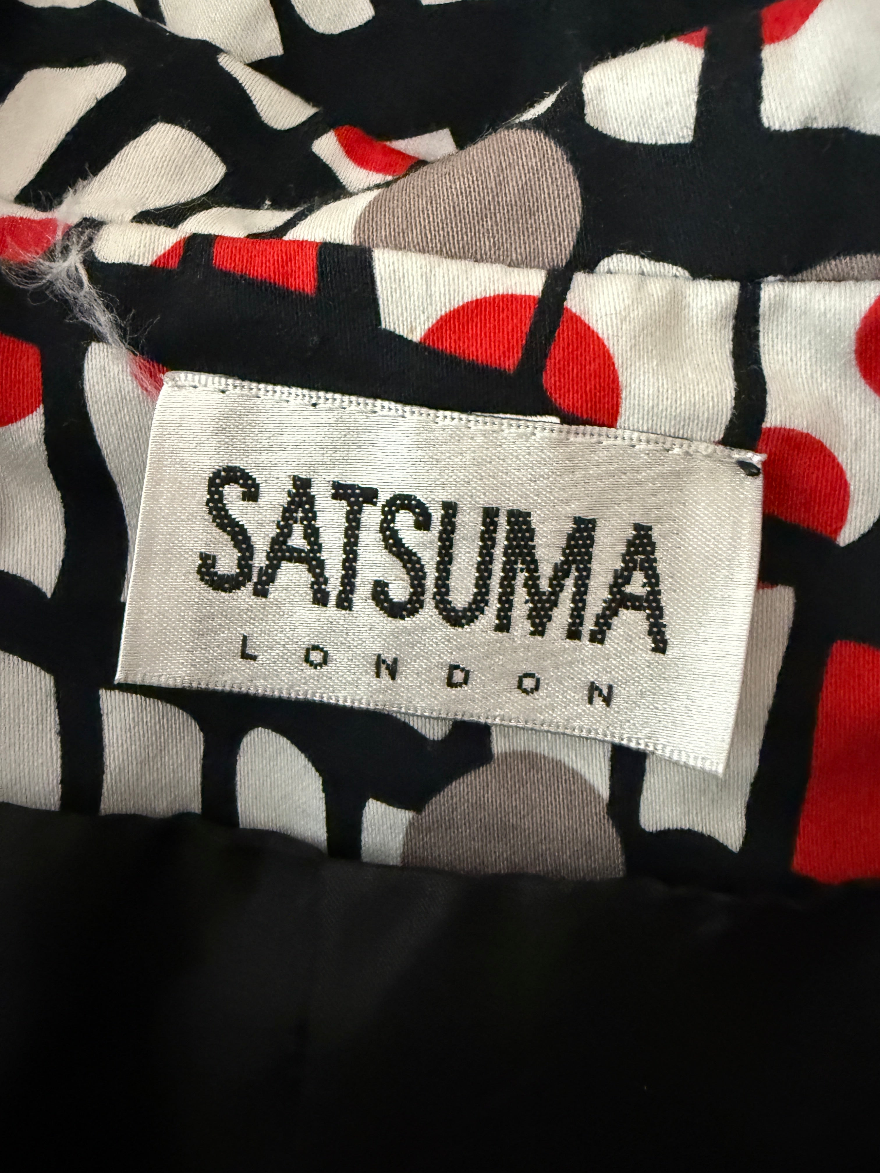 Satsuma London Jacket Red Black White Abstract Geometric 3/4 Sleeve UK14