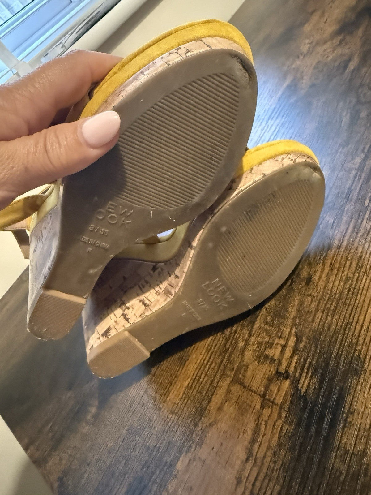 New Look Mustard Suede Cork Wedge Sandals - UK 3 EU 36