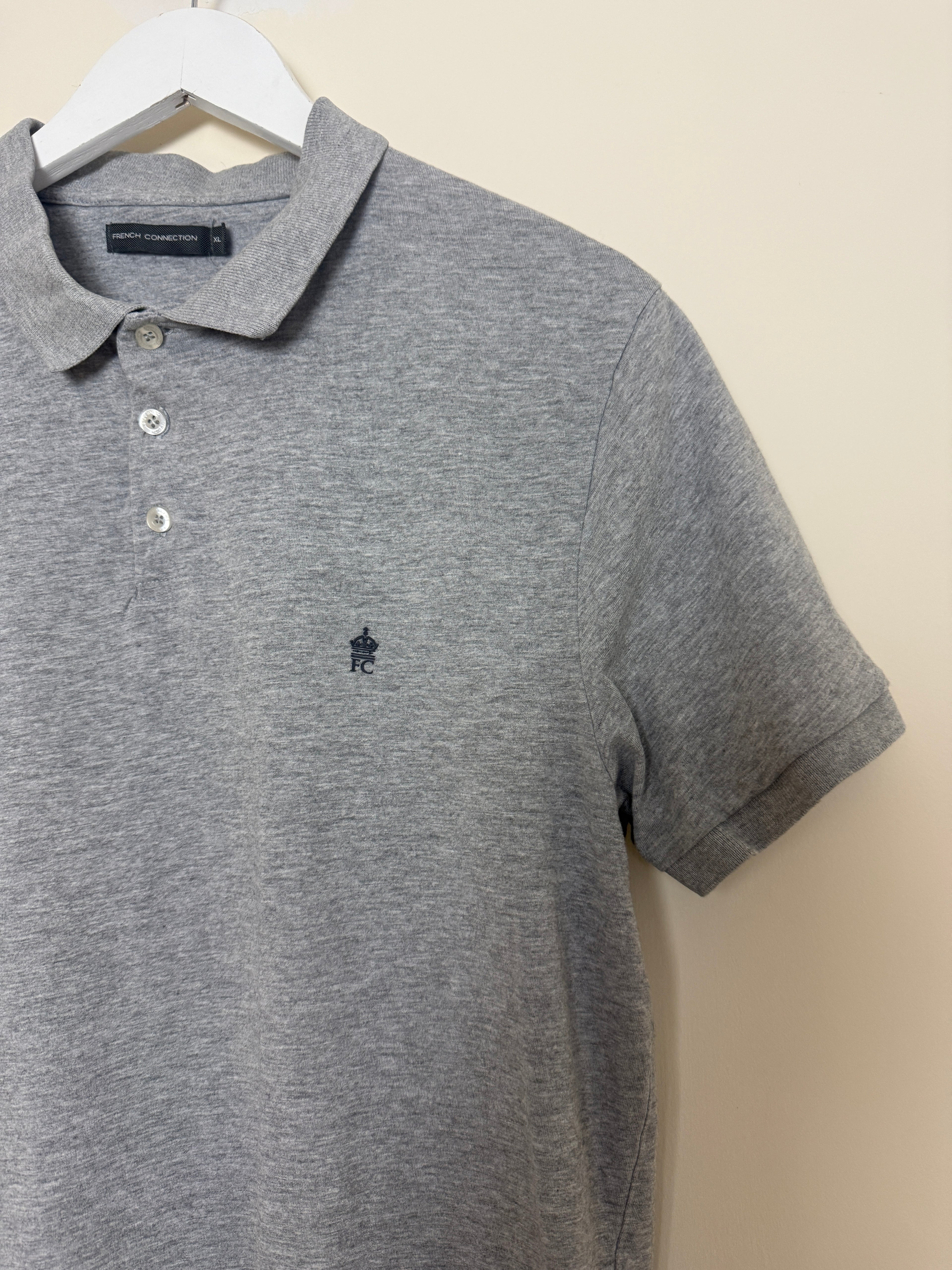 French Connection Grey Cotton Polo Shirt XL Classic Short Sleeve